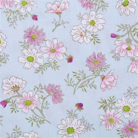 Pale Blue Cotton With Pink Flowers Bloomsbury Square Dressmaking Fabric