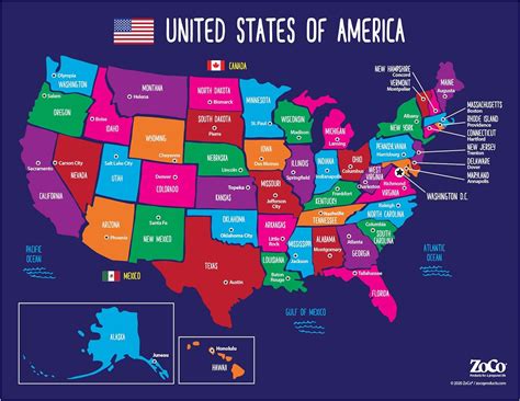 Map Of Usa 50 States With Capitals Poster Laminated 17 X