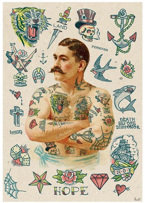 Old School Tattoo Print Art Print For T Tattoo Wall Art Tattoo Shop