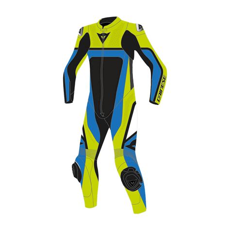 Dainese Gen Z Perf Youth Leather Suit Fluo Yellow Light Blue Black