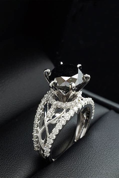 Unique Black Diamond Engagement Ring Gothic Engagement Ring Skull