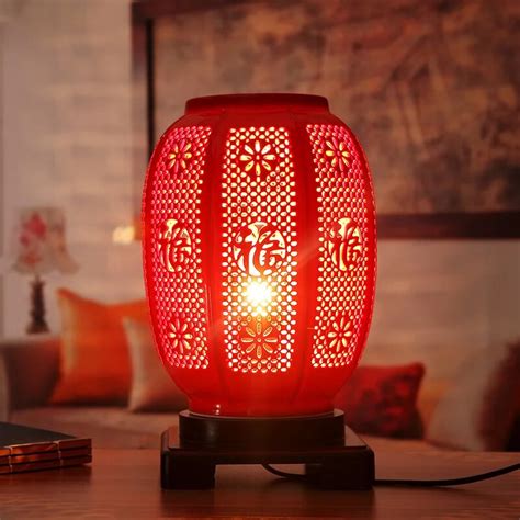 Chinese Table Lamp Bedroom Bedside Creative Living Room Decoration Red