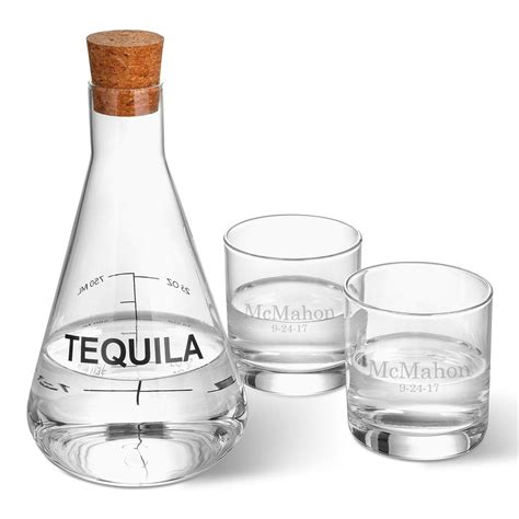 Tequila Decanter In Wood Crate With Two Low Ball Glasses In 2020