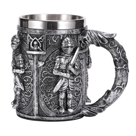 Medieval Warrior Resin Stainless Steel Beer Mug Knight Stein Retro