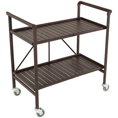 Black metal + glass 2 tier round bar cart $295. Cosco Outdoor Folding Metal Slat Serving Cart, Sandy Brown ...