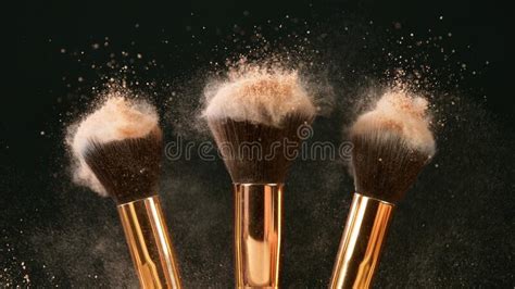 Makeup Brushes Touch Each Other On Dark Background Stock Photo Image