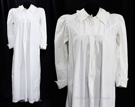 Ladies Victorian Nightgown 1890s 1900s White Cotton Antique Night Dress