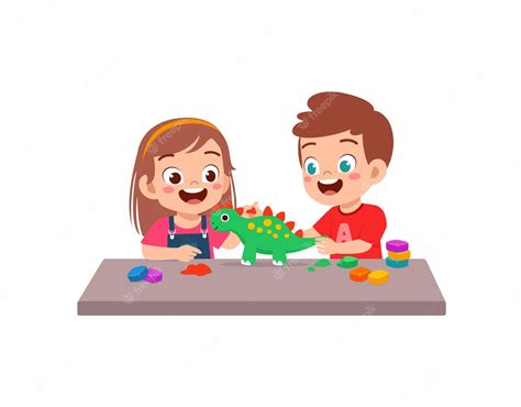 Premium Vector Little Kids And Friend Play With Toy Clay Plasticine
