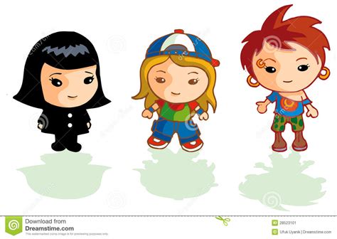 3 Different Cartoon Girls Stock Illustration Illustration