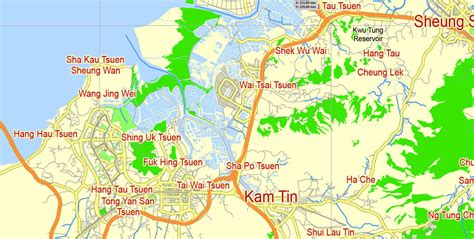 Hong Kong Map China Printable Vector City Plan 5 Km Scale Full Editable