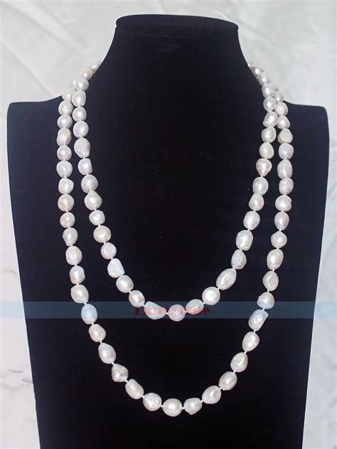 Genuine Natural White Baroque Pearl Knotted Necklace Inch Long Lmmch Ebay
