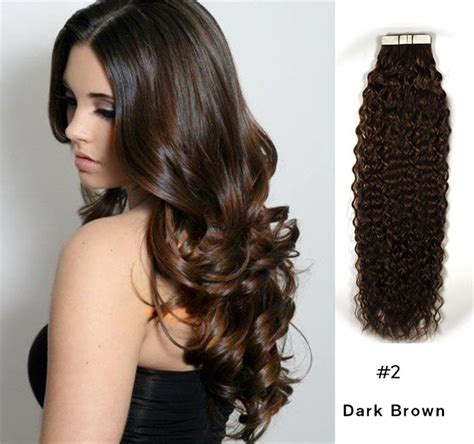 Curly Tape In Extension Remy Human Hair 2 Dark Brown 20 Pcs Seamless