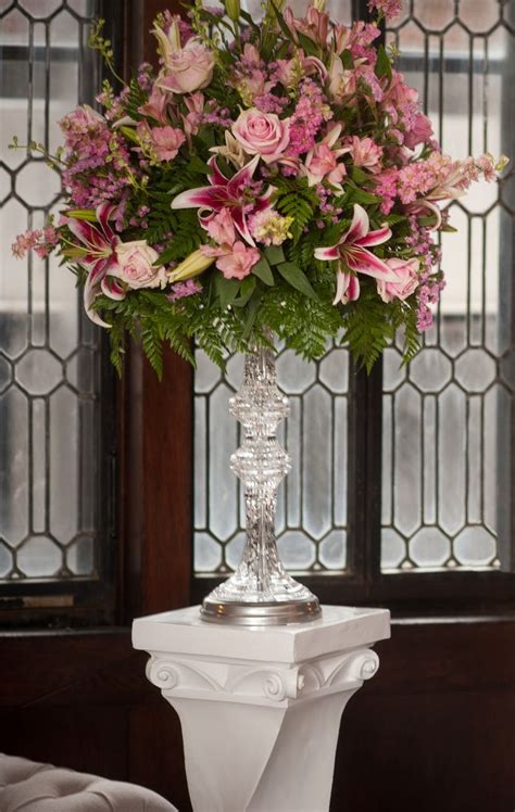 Elegant Ceremony Arrangement Of Stargazer Lilies Pink Roses Stock