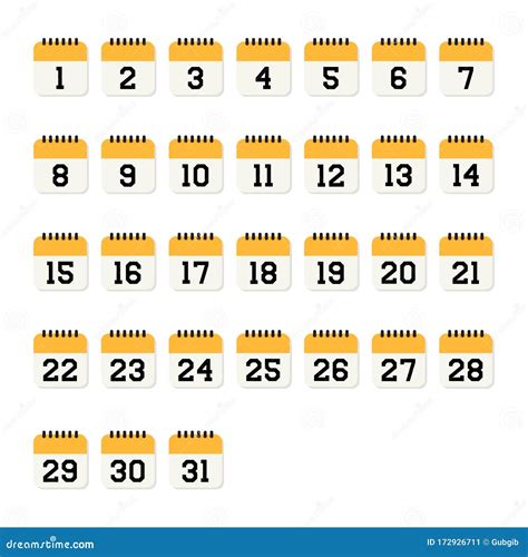 Calendar Number 1 31 Flat Icon On White Background Stock Vector