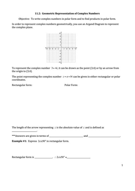 Geometric Representation Of Complex Numbers Worksheet