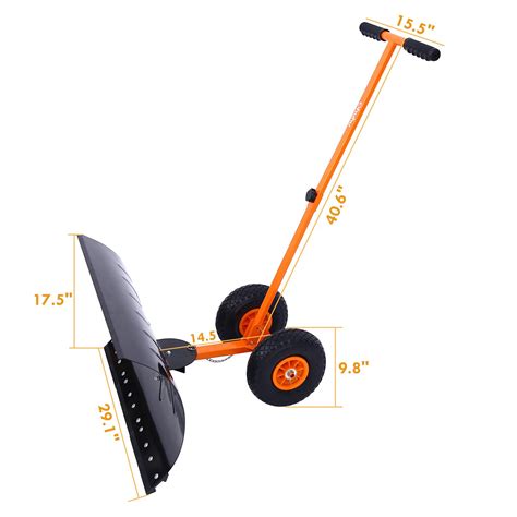 Ohuhu Adjustable Wheeled Snow Shovel Pusher Rolling Snow Plow Shovels