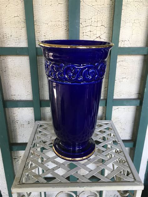 Save on patio & garden items. 7" Cobalt Blue / Gold Glazed Planter Pot / Vase - Vintage ...
