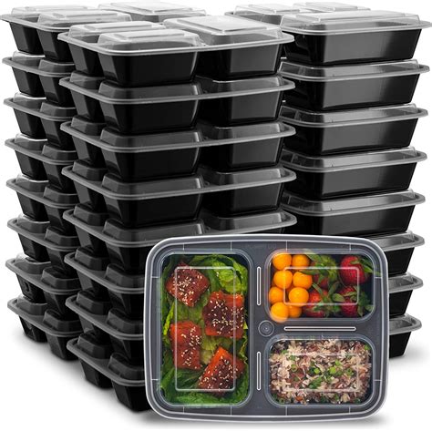 Ez Prepa 25 Pack 32oz 3 Compartment Meal Prep Containers With Lids