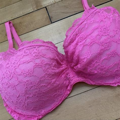 Victorias Secret Lined Demi Hot Pink Lace Bra 32d Depop