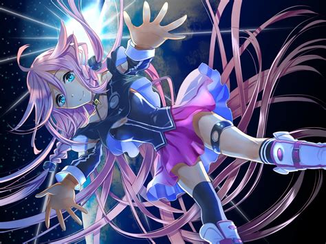 Boots Outer Space Vocaloid Stars Blue Eyes Planets Skirts Falling Down Long Hair Pink Hair Thigh