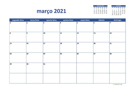 Calendário Março 2021