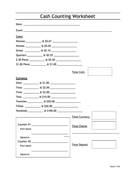 Printable Cash Counting Worksheet Printable Word Searches