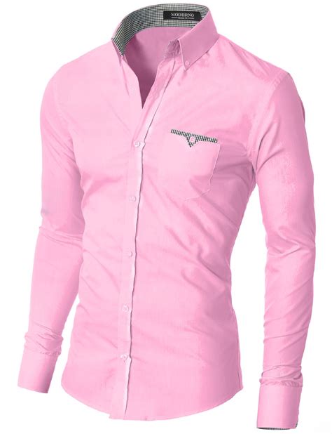 Moderno Mens Slim Fit Button Down Shirt Vgd063ls Pink Casual Shirts For Men Casual Button