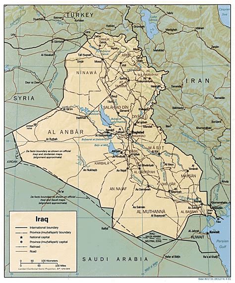 Detailed Political And Administrative Map Of Iraq With Relief Roads Railroads And Major Cities