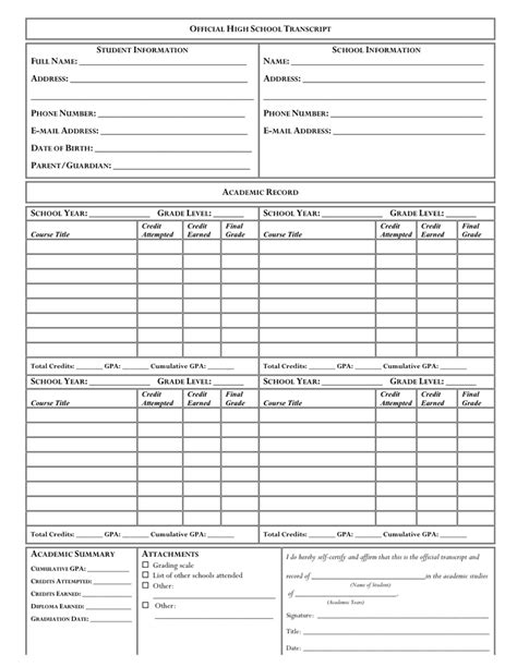 Printable High School Transcripts Form Printable Forms Free Online