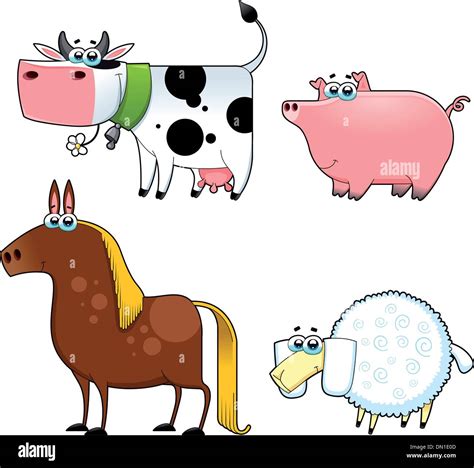 Cartoon Illustration Funny Farm Animals Hi Res Stock Photography And