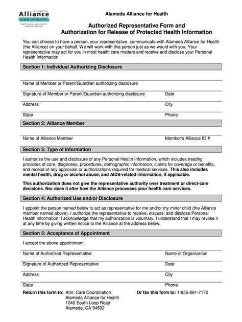Alliance Authorized Representative Form Fill Online Printable
