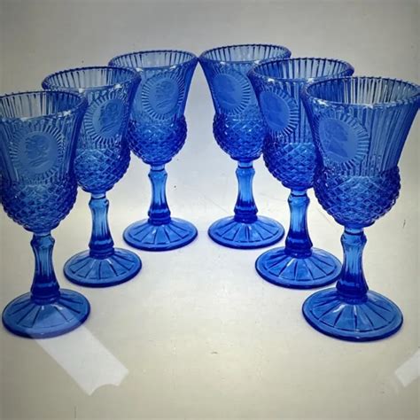 Vintage Avon Fostoria Cobalt Blue Glass Goblets George And Martha Washington Set 6 50 00 Picclick