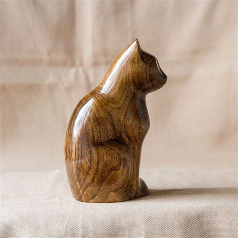 Wooden Cat Statue Wooden Cat Figurine Wood Carving Hand Etsy