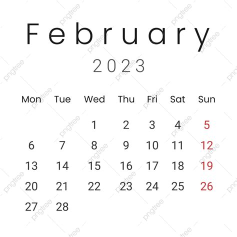 Semplice Calendario Febbraio 2023 Senza Decorazioni Febbraio Febbraio