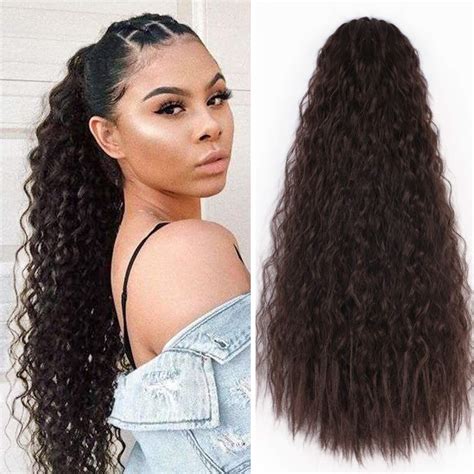 Lativ Long Curly Ponytails For Women Wavy Clip In