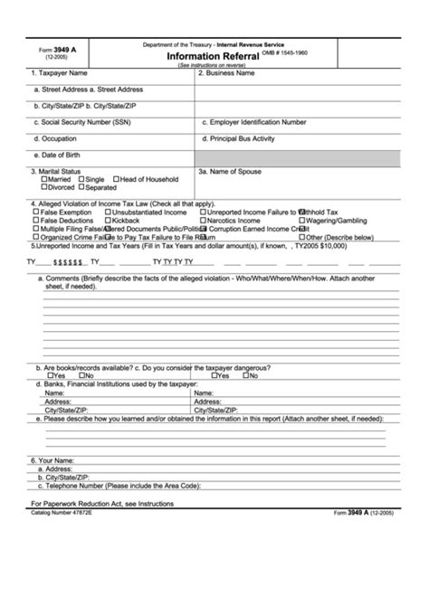 Fillable Form 3949 A Information Referral Form Department Of