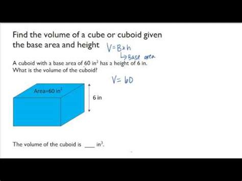 What is the formula for area of a base? Find the volume of a cube or cuboid given the base area ...