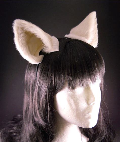 Warm White Fur Leather Wolf Dog Fox Ears Inumimi Kitsune Fairy