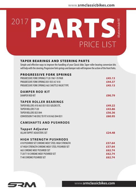 All accommodation is sunday arrival, saturday departure. Srm special parts price list 2017 by SRM Classic Bikes - Issuu