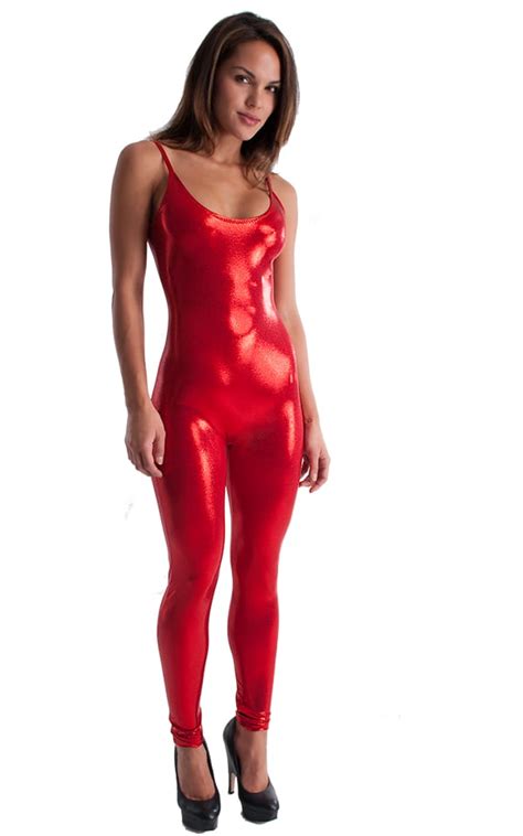 Camicat Catsuit Bodysuit In Metallic Mystique Volcano Red By Skinz