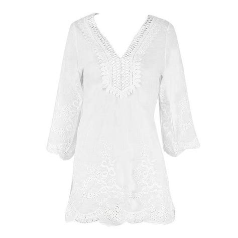 Ladies Elegant Lace Half Sleeve White Cotton Tunic Blouse S Xl Lace