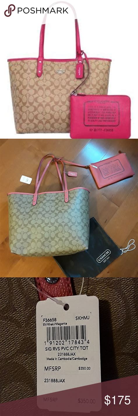 New Coach Reversible City Tote Tote Coach Zip Pouch
