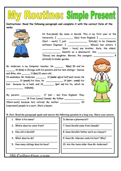 Present Simple Daily Routine Worksheet