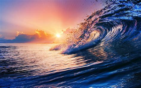 Ocean Wave Nature Sea Waves Sunset Hd Wallpaper Wallpaperbetter