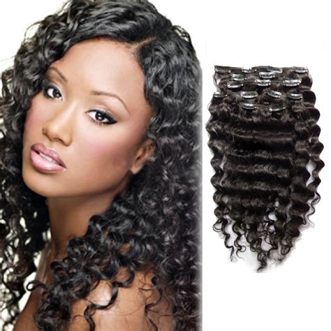 16 Inch Versatile 1b Natural Black Clip In Hair Extensions Curly 7 Pieces