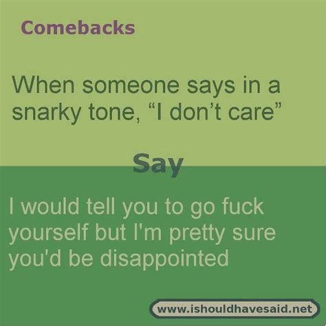 Snappy Comebacks When Someone Says I Don T Care I Should Have Said Comebacks And Insults