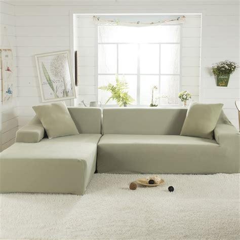 L Shaped 3 Seats Sofa Covers Polyester Stretch Fabric Sectional Sofa