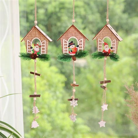 Buy Wooden Santa House Hanging Pendants Christmas Crafts Christmas