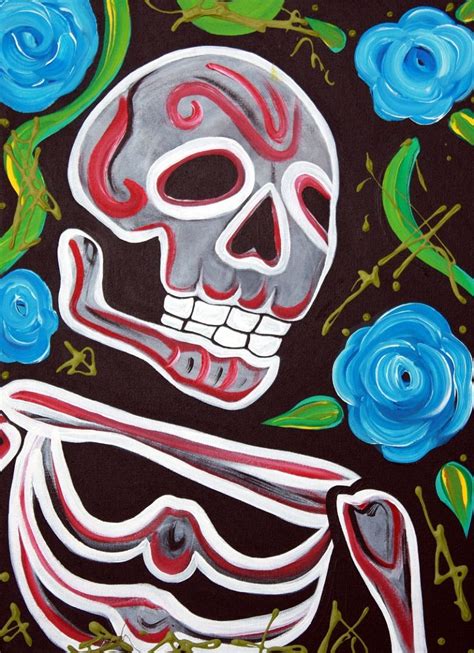 Skulls And Roses Acrylics On Canvas In Day Of The Dead