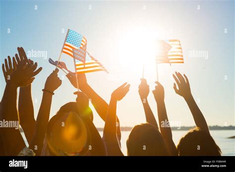 Crowd Of Waving American Flags Stock Photo Alamy